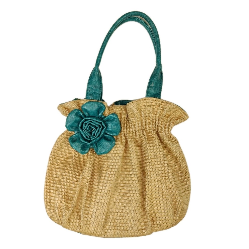 Straw Bag with Faux Leather‎ Trim by Bueno